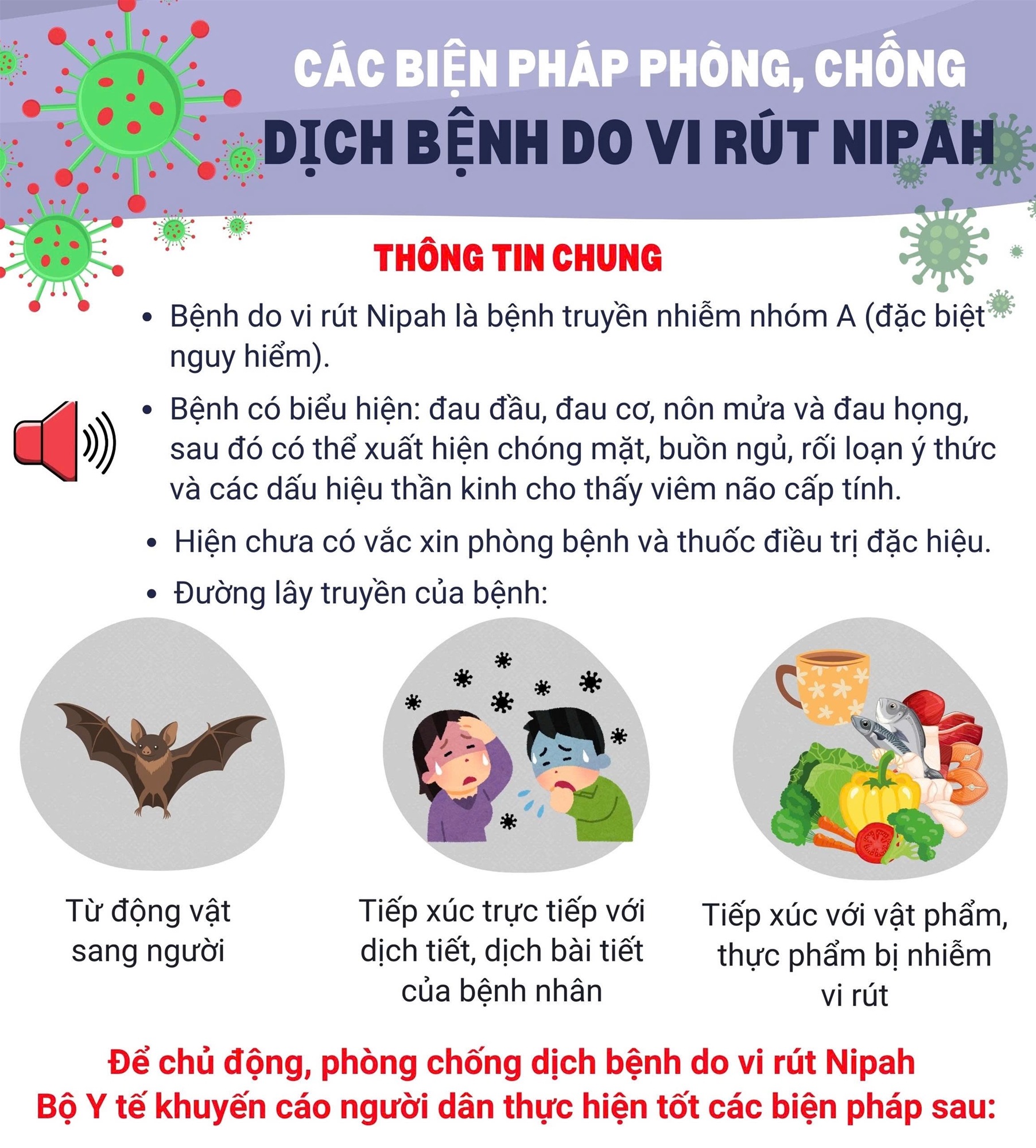 Các biện pháp phòng, chống dịch bệnh do vi rút Nipah