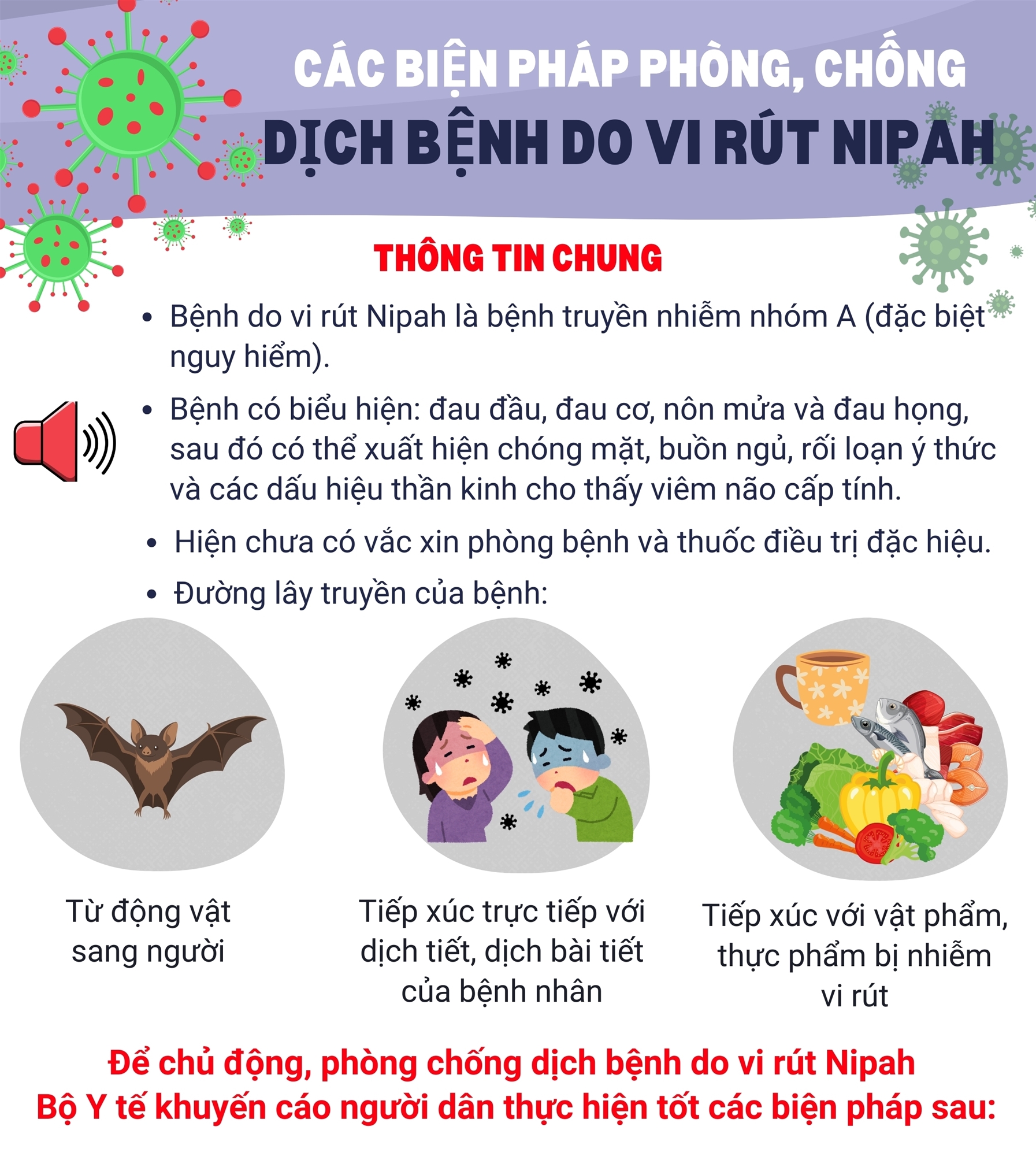 Các biện pháp phòng, chống dịch bệnh do vi rút Nipah