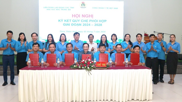 Công đoàn Y tế Việt Nam ký Quy chế phối hợp giai đoạn 2024 - 2028 với 6 Liên đoàn Lao động tỉnh khu vực Bắc Trung Bộ